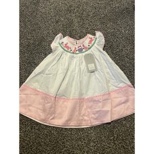Kk14 Lil Cactus Kids Baby Girl Smocked Easter Bunny Dress 12 24M White Pink new